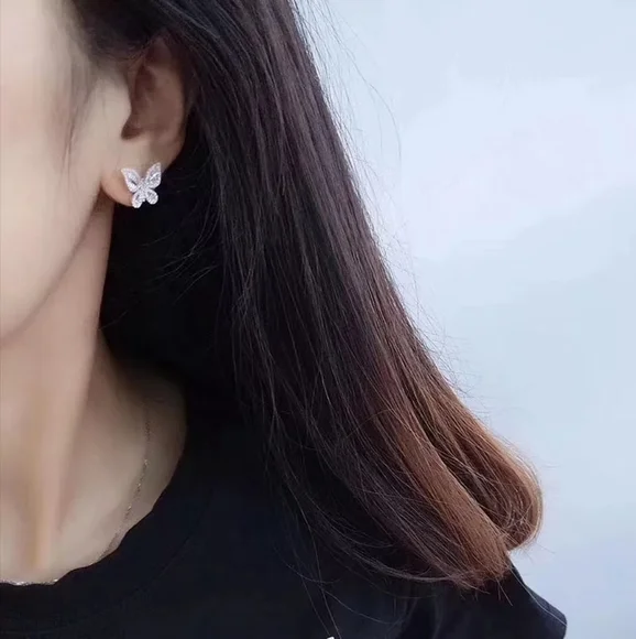 Pretty Silver Butterfly Diamond Earrings - Picture 3 of 3